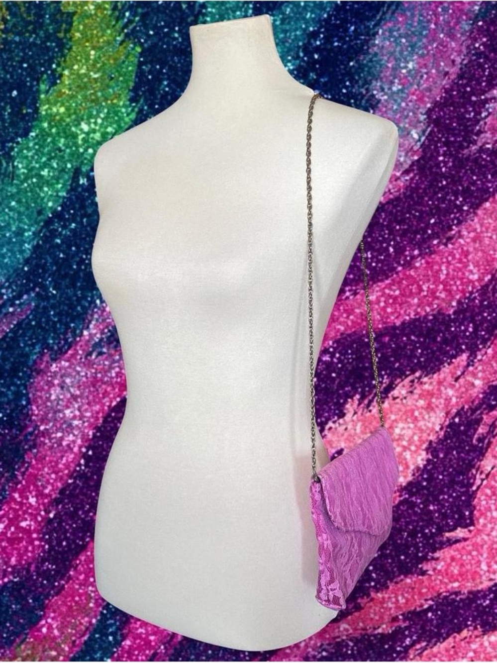 Vintage Pink Lace Chain Crossbody Bag